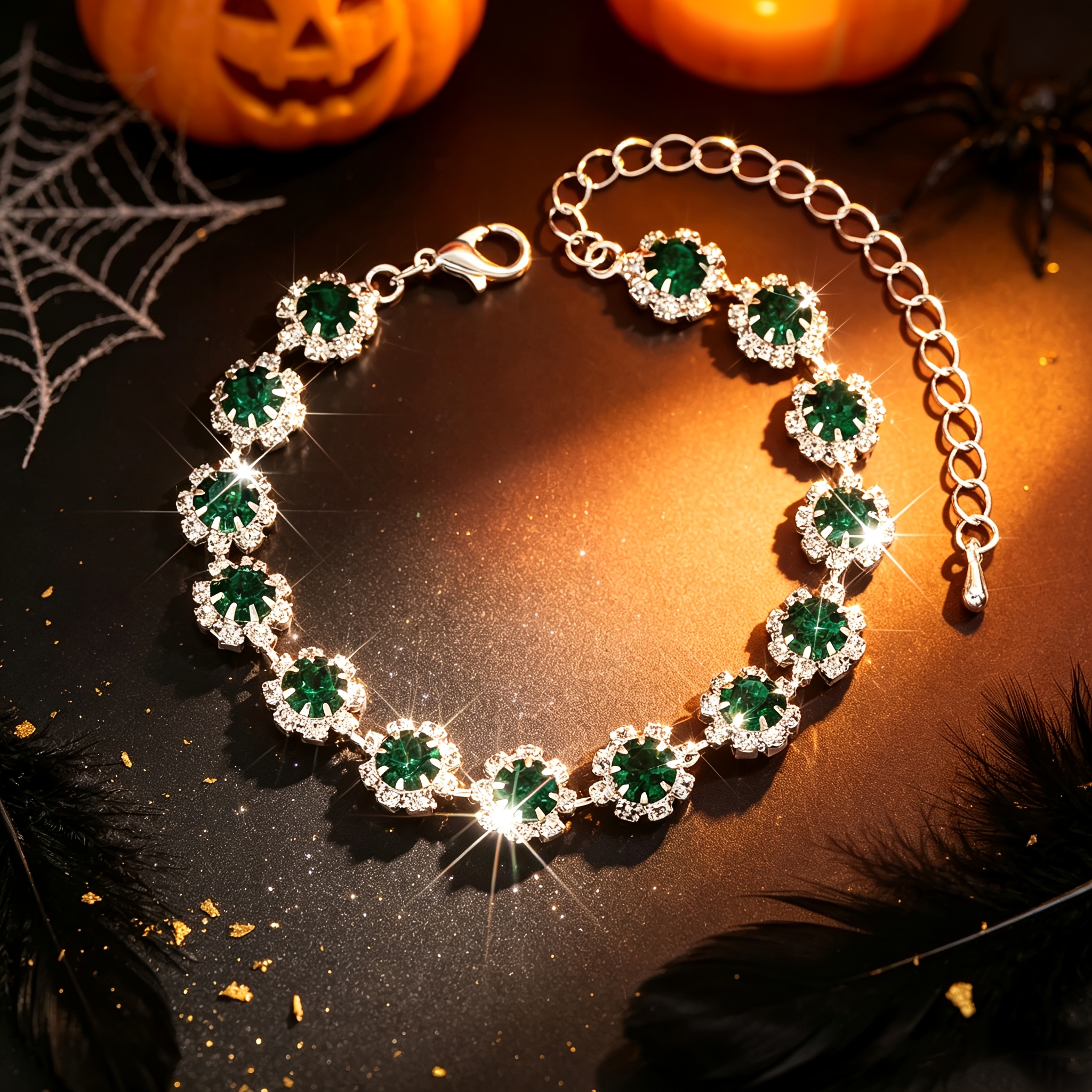 Women's Rhinestone Tennis Bracelet, Floral Chain Design
